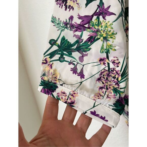 New Amour Vert White Amy Tropez Floral 100% Silk Blouse - Picture 5 of 6